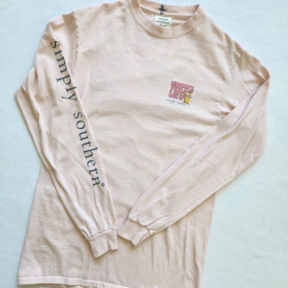 Simply Southern Pink Long Sleeve T-Shirt "Happy Life Happy Mind" Fairy Hippie - Picture 6 of 13